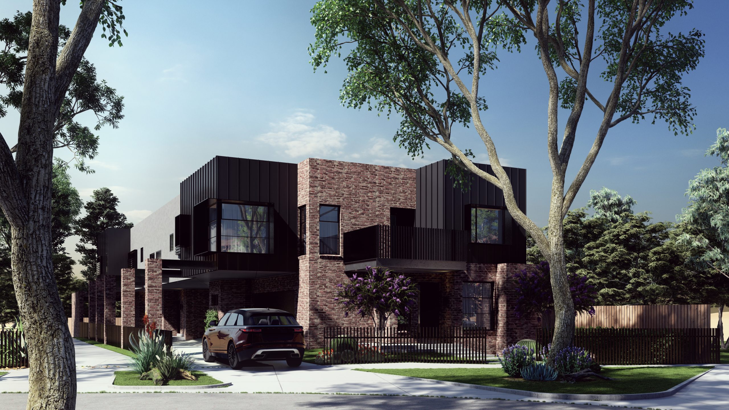 TownHouses Brick and Black Metal Cladding Front Fascade